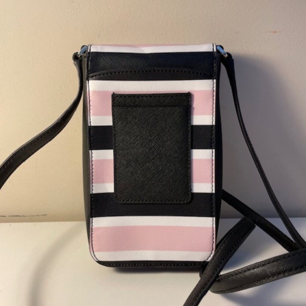 Kate Spade small leather purse Black, pink & white striped - Picture 3 of 4